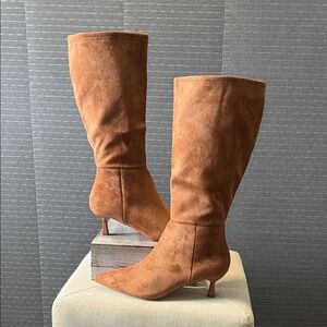 Caramel Suede Ankle Zip Knee-High Boots